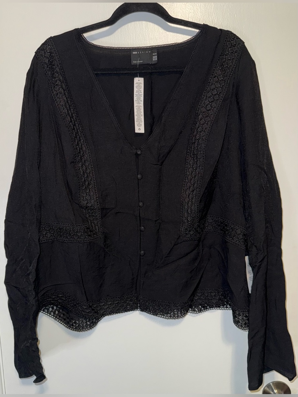 ASOS Curve Black Crochet-Trim Button Front Blouse